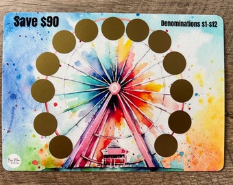 Watercolor Ferris wheel Scratch Off Mini Savings Challenge || Save 90