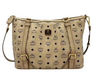 MCM Visetos Shoulder Bag Ivory Bag LogoPrint Medium Handbag