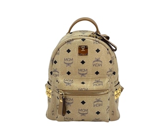MCM Stark Rucksack X - Small Backpack Elfenbein Logo Print Bag Tasche