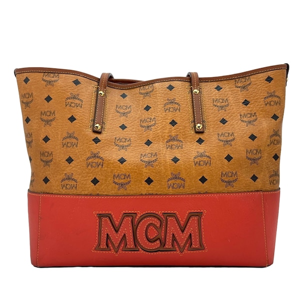 MCM Shopper Bag Handbag Handle Bag Cognac Red LogoPrint