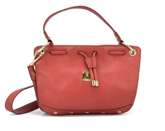 Elegante MCM Vinteage Leder Tasche Rot Gold Schultertasche Handtasche Red Small