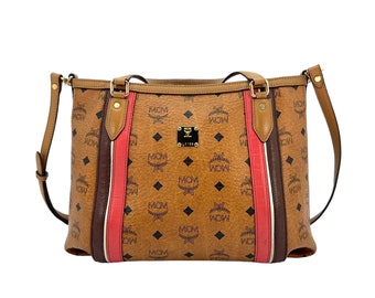 MCM schoudertas met handvat Medium shopper tas Crossbody tas Streeplogo