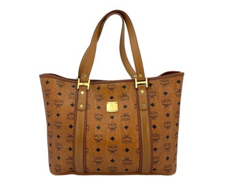 MCM Vintage Shopper Bag Shoulder Bag Cognac Handle Bag Logo Print