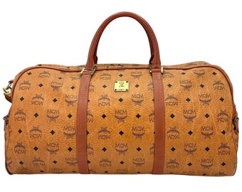 MCM Vintage Boston Bag 55 Reisetasche Weekender Cognac Braun LogoPrint Tasche