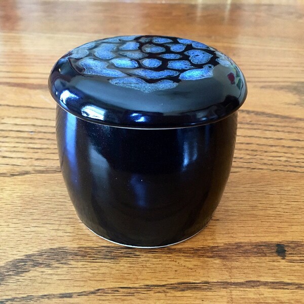 Butter Bell, French Butter Dish, blue  and black lotus design butter crock