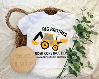 Big Brother Under Construction T-Shirt | Pregnancy Announcement | Sibling Pregnancy Announcement | Baby Coming | Personalised Kids Shirt