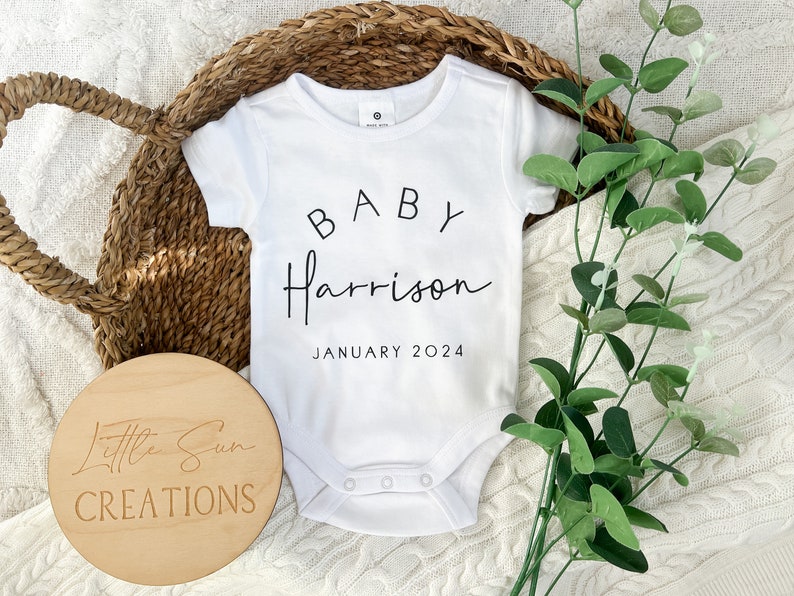 Personalised Baby Last Name Onesie Newborn Onesie Pregnancy Announcement Birth Announcement Custom Onesie image 1