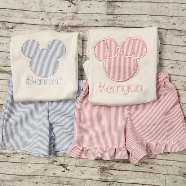 Mouse short set, Boys clothing, baby boys clothing, Girls clothing, Baby girls clothing, Girls mouse clothing, Seersucker short set