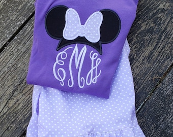 Girls Minnie Mouse Appliqued Monogram Short Set, Ruffle Shorts