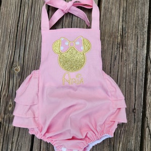 Smash cake outfit girl, pink and gold minnie, baby girl clothing, girls clothing, girls romper, baby girl romper,handmade, add age if needed