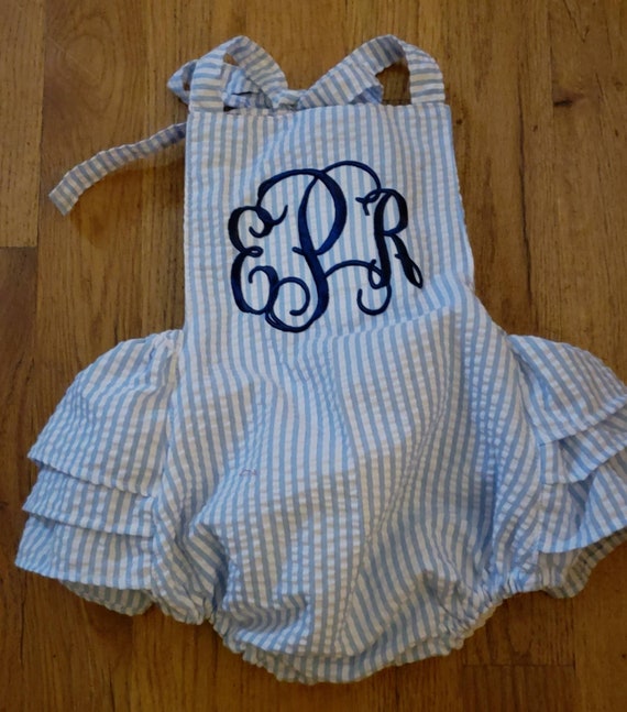 Stars Seersucker Blue Stripe Romper by Magnetic Me