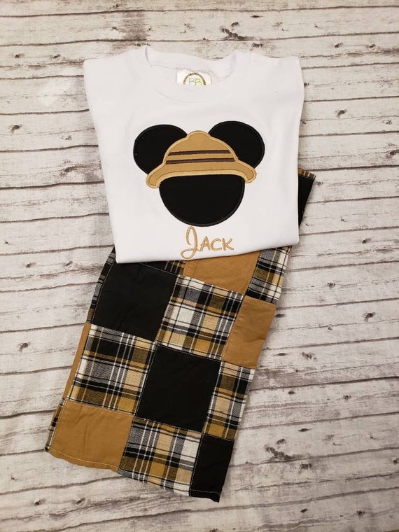 Handmade Boys Mickey Safari Outfit, Applique Shirt & Shorts