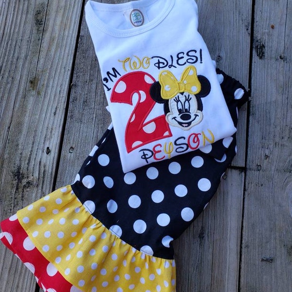 twodles birthday outfit/ Smash cake outfit/ girls clothing/ Minnie birthday/ girls birthday outfit