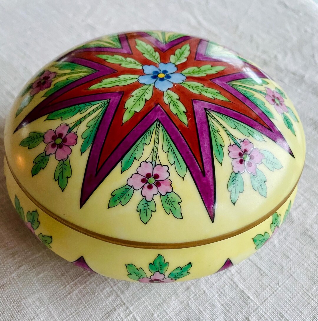 Art Deco Limoges Porcelain Candy Box – Hand-painted Floral Star, French ...