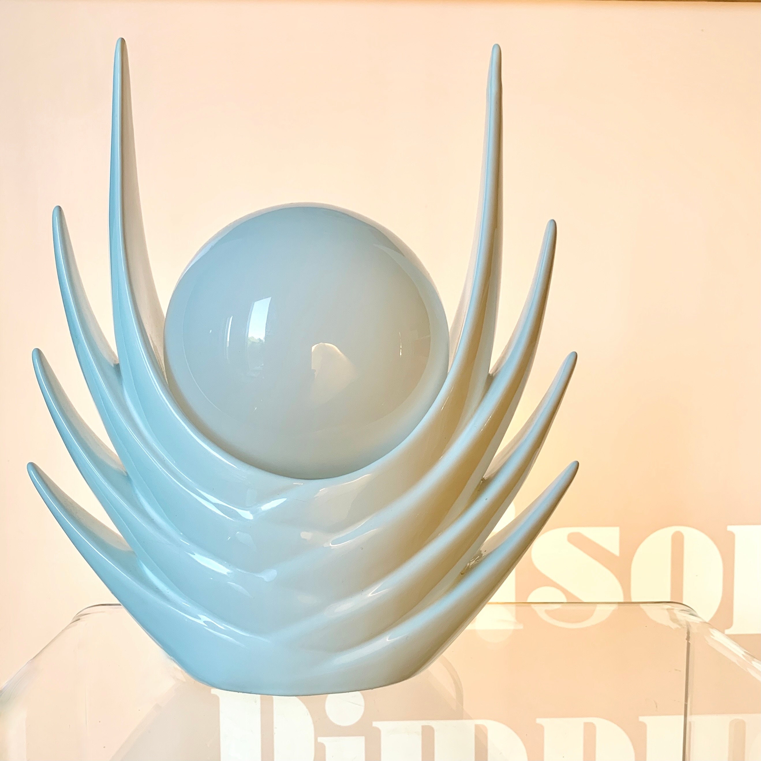 Lampe Épis 70's Revival Art Deco Blanche Cactus Globe Opaline Rétro Lampe Coquillage 70S/80S Céramiq