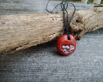 Small Red Pendant Necklace, Choker Necklace,  Handmade Jewelry, Handmade Pendant, Air Dry Clay Pendant, Gift for her, Gift Idea