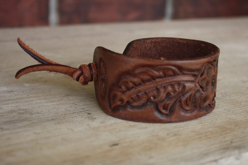 Hand Tooled Leather Cuff Bracelet Etsy