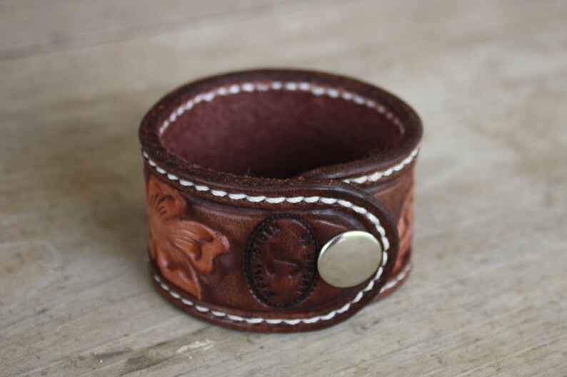 Hand Tooled Leather Cuff Bracelet Etsy