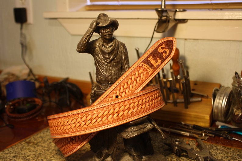 Custom Hand Tooled Western Belt Basket Weave Etsy
