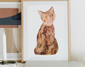 Red Cat Mosaic Portrait, Magazine Paper Cutout Artwork (Digital Download), Cat Lover Gift