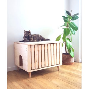 Mid-century Modern Litter Box Cabinet made of spruce wood with top opening, Cat Litter Box Enclosure, Cat Furniture, Cat House