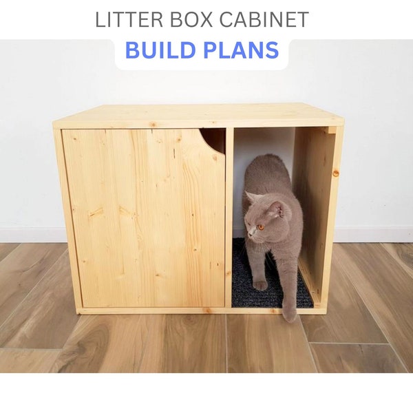 Cat Litter Box Cabinet Build Plans, DIY Litter Box Plans, Cat Furniture Plans, Digital Plans for DIY Cat Litter Box Enclosure