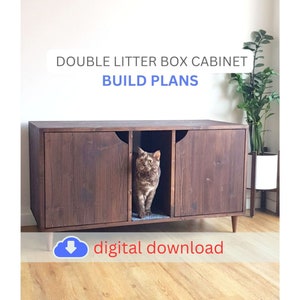 Double Cat Litter Box Cabinet Build Plans: DIY Cat Furniture (Digital Download)