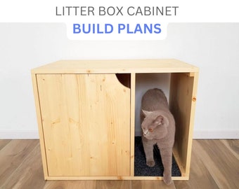 Cat Litter Box Cabinet Build Plans, DIY Litter Box Plans, Cat Furniture Plans, Digital Plans for DIY Cat Litter Box Enclosure