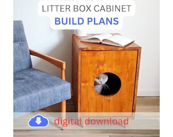 Projetos de construção de armários para caixa de areia para gatos em estilo moderno de meados do século: móveis para gatos faça você mesmo (download digital)