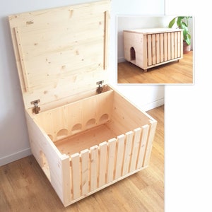 Modern Bunny Hutch, Rabbit Litter Box - Hay Feeder Cabinet, Bunny Digging Box with Hay Rack, Bunny Litter Box Enclosure, Bunny Furniture