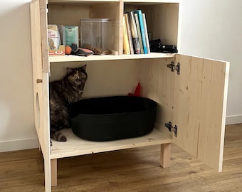 Moderne houten kattenbakkast: kattenbakmeubilair verbergen