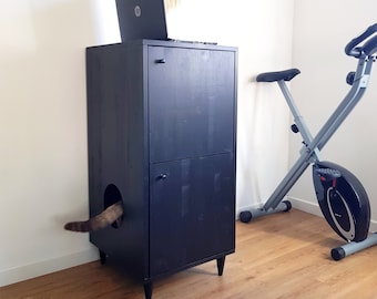 Moderne kattenbakkast met opbergruimte: houten kattenmeubel