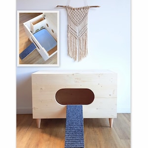 Bunny Litter Box - Hay Feeder Cabinet, 2 in 1 Modern Bunny Hutch, Rabbit Digging Box, Bunny Furniture