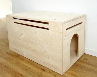 Modern Bunny Litter Box Cabinet: Wooden Rabbit Hutch, Guinea Pig Enclosure