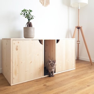 Double Litter Box Cabinet, Modern Cat Litter Box Enclosure with two separate toilets, Cat Furniture