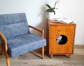 Mid-century Modern Litter Box Cabinet, Cat Litter Box Enclosure, Cat Litter Box Cupboard, Hide Litter Tray, Cat Furniture