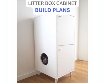 Modern Litter Box Cabinet Build Plans, DIY Cat Litter Box Plans, Cat Furniture Plans, Digital Plans for DIY Litter Box Enclosure