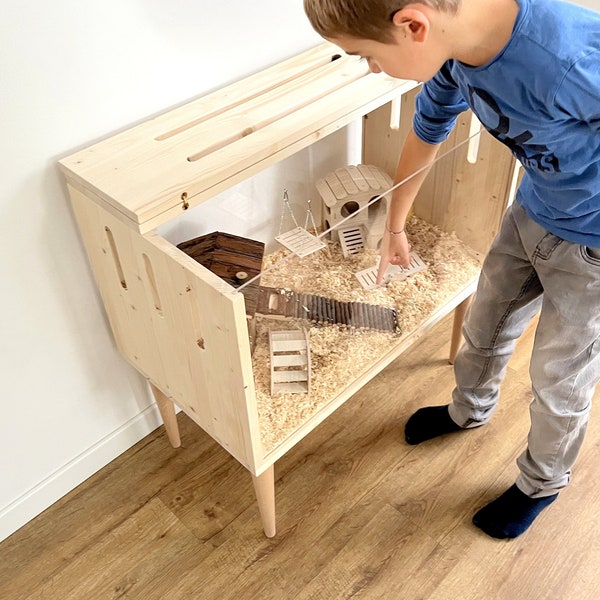 Cage de hamster moderne du milieu du siècle, maison de hamster en bois, meubles pour animaux de compagnie, habitat pour petits animaux, hamster - cobaye - chinchilla - meubles de gerbille