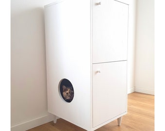 Moderne kattenbakkast: houten kattenbak met opbergruimte