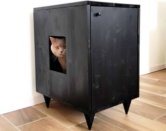 Armário moderno de madeira para caixa de areia para gatos: armário para bandeja de areia