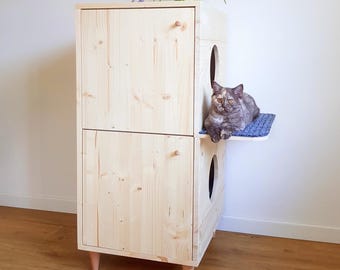 Tweedelige kattenbakbehuizing: stapelbare kattenbakken voor meerdere kattenhuizen, moderne houten kast