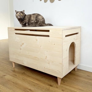 Modern Wood Litter Box Cabinet: Top Opening Cat Furniture