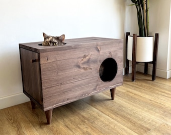 Modern Wood Cat House: Stylish Cat Bed Hideaway