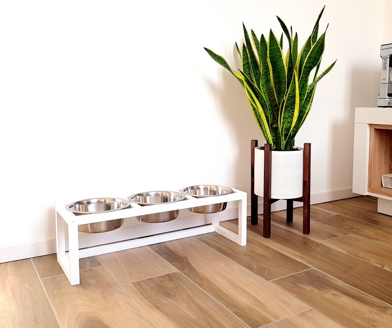 Wood Raised Dog Feeder Triple Dog Feeder Pet Feeder Dog Etsy