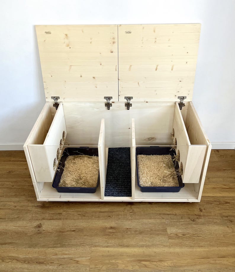 Double Bunny Hutch Build Plans: DIY Rabbit Litter Box With Feeder ...