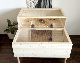 LUX Tortoise Table Stand with Mesh Top: Two-Tier Wooden Tortoise Guinea Pig Hedgehog Furniture