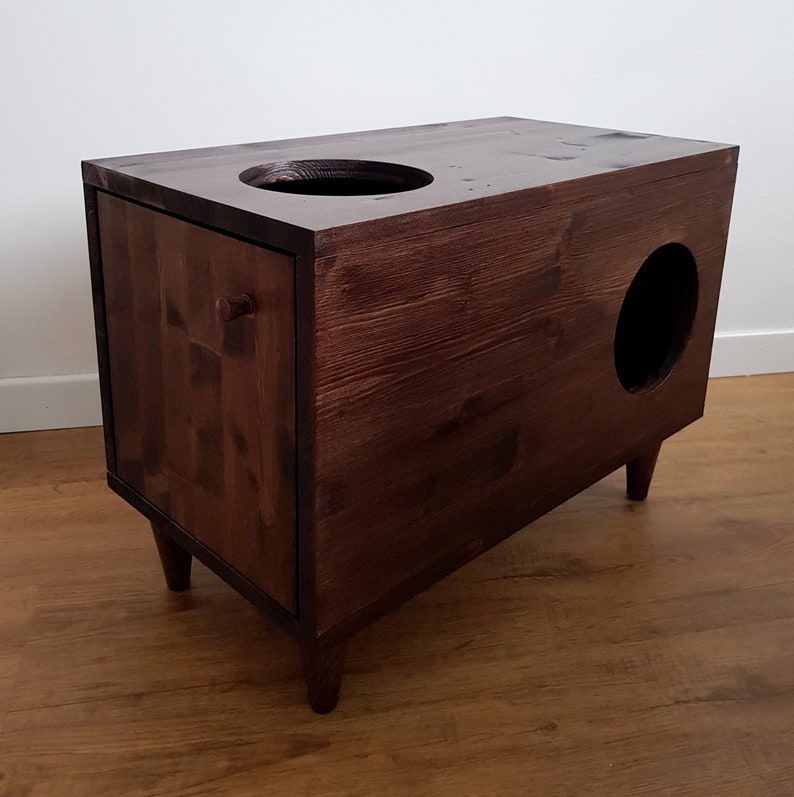 Casa para gatos, Cama para gatos, Escondite para gatos, Casa para conejos, Muebles para mascotas, Gabinete moderno para gatos hecho de madera de abeto Dark chocolate