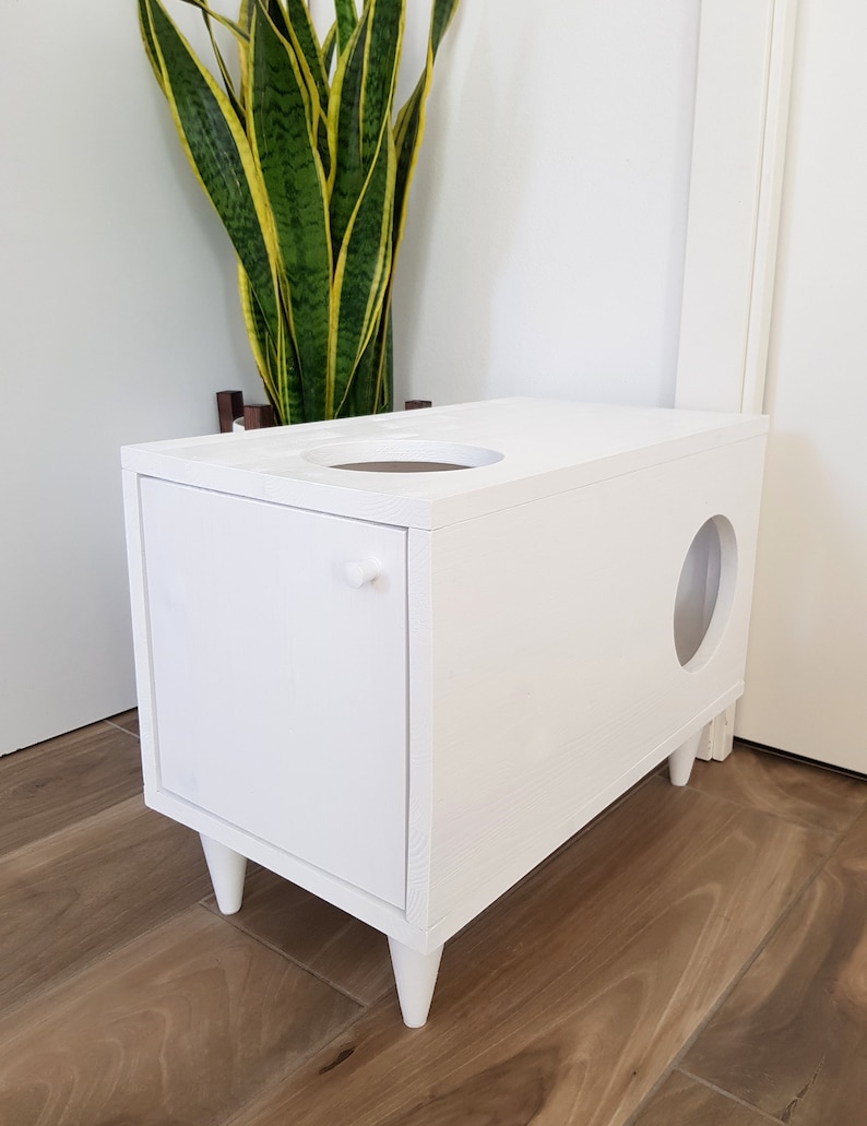 Casa para gatos, Cama para gatos, Escondite para gatos, Casa para conejos, Muebles para mascotas, Gabinete moderno para gatos hecho de madera de abeto Blanco