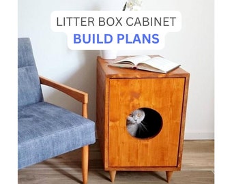 Cat Litter Box Cabinet Build Plans, DIY Litter Box Plans, Cat Furniture Plans, Digital Plans for DIY Cat Litter Box Enclosure