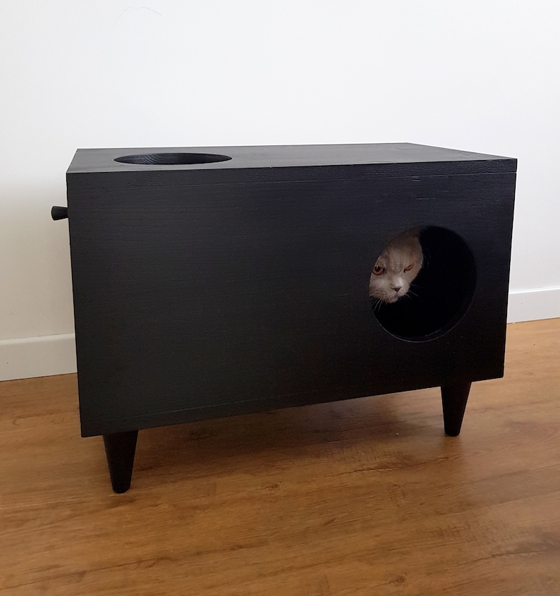 Casa para gatos, Cama para gatos, Escondite para gatos, Casa para conejos, Muebles para mascotas, Gabinete moderno para gatos hecho de madera de abeto imagen 8